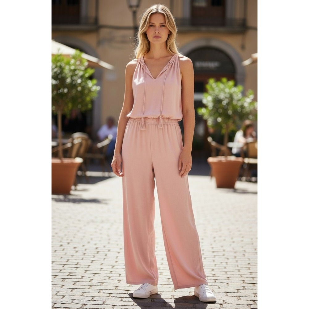 PAIGE Paletta Jumpsuit Primrose Pink Wide Leg Sleeveless Tassel‎ NWT S